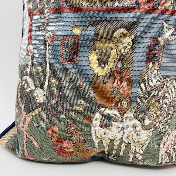 Noah’s Ark Tapestry Throw Pillow Decorative Cushion Animal Theme Vintage - Picture 2 of 6